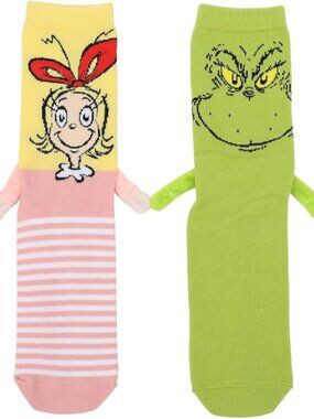 The Grinch & Cindy-Lou-Who Magnetic Hand Holding Socks Adult Size NWT